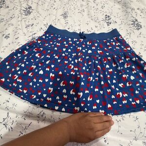Basic Editions Girls' Blue Heart Print Skirt with Built-in Shorts